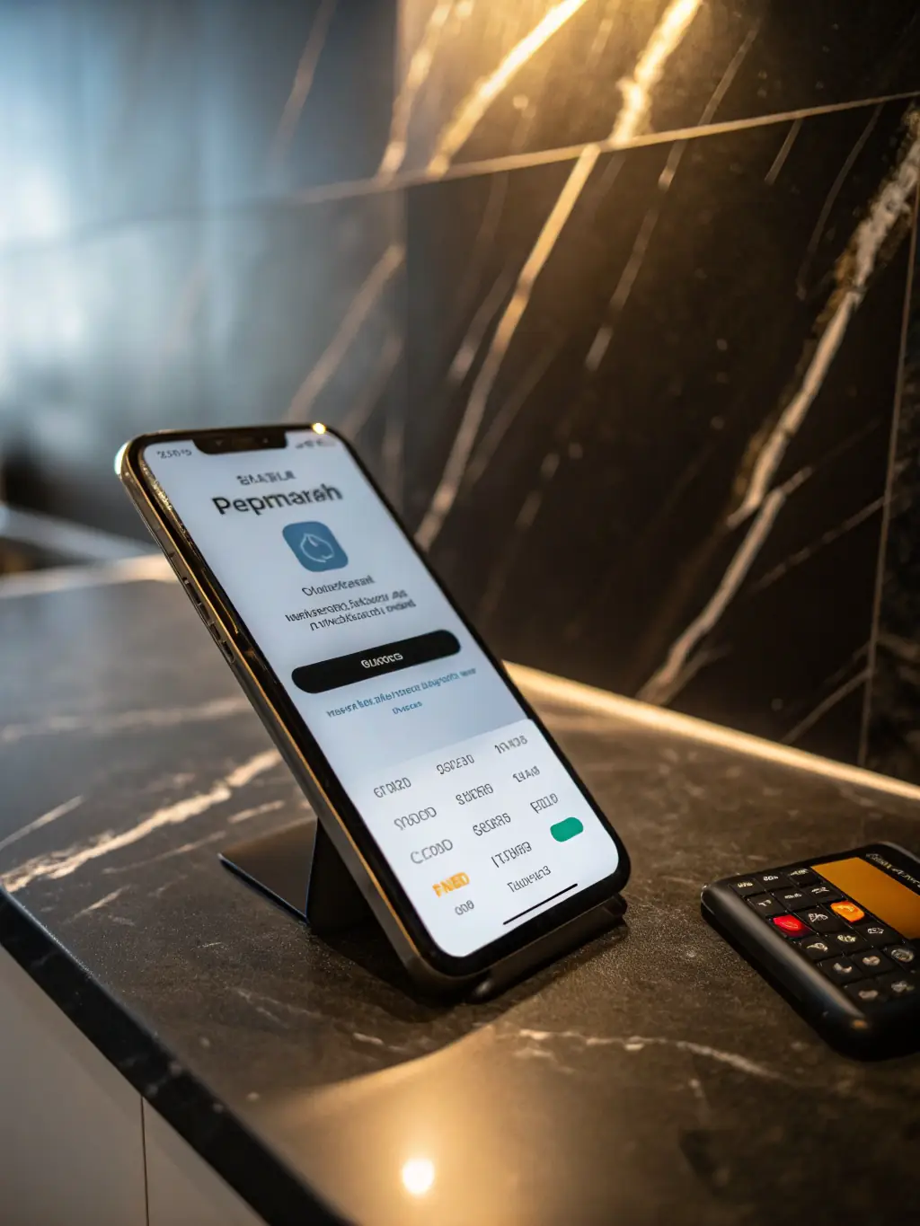A secure payment gateway interface displayed on a smartphone, with a credit card hovering above, symbolizing the secure payment process for ordering a custom song.